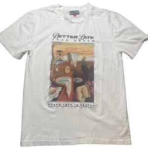 Black Pike Better Late Than Never Mens L Graphic T-Shirt White Art Tee